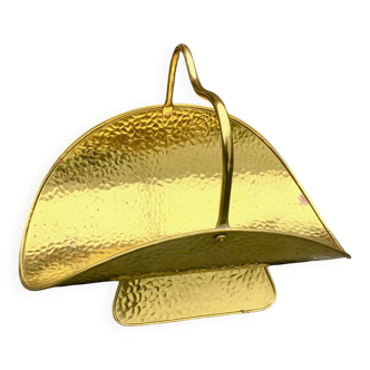 Vintage hammered brass log holder