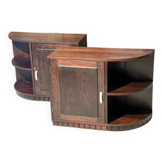 Important Pair of Art Deco Bedside Tables in Palm Wood 1930