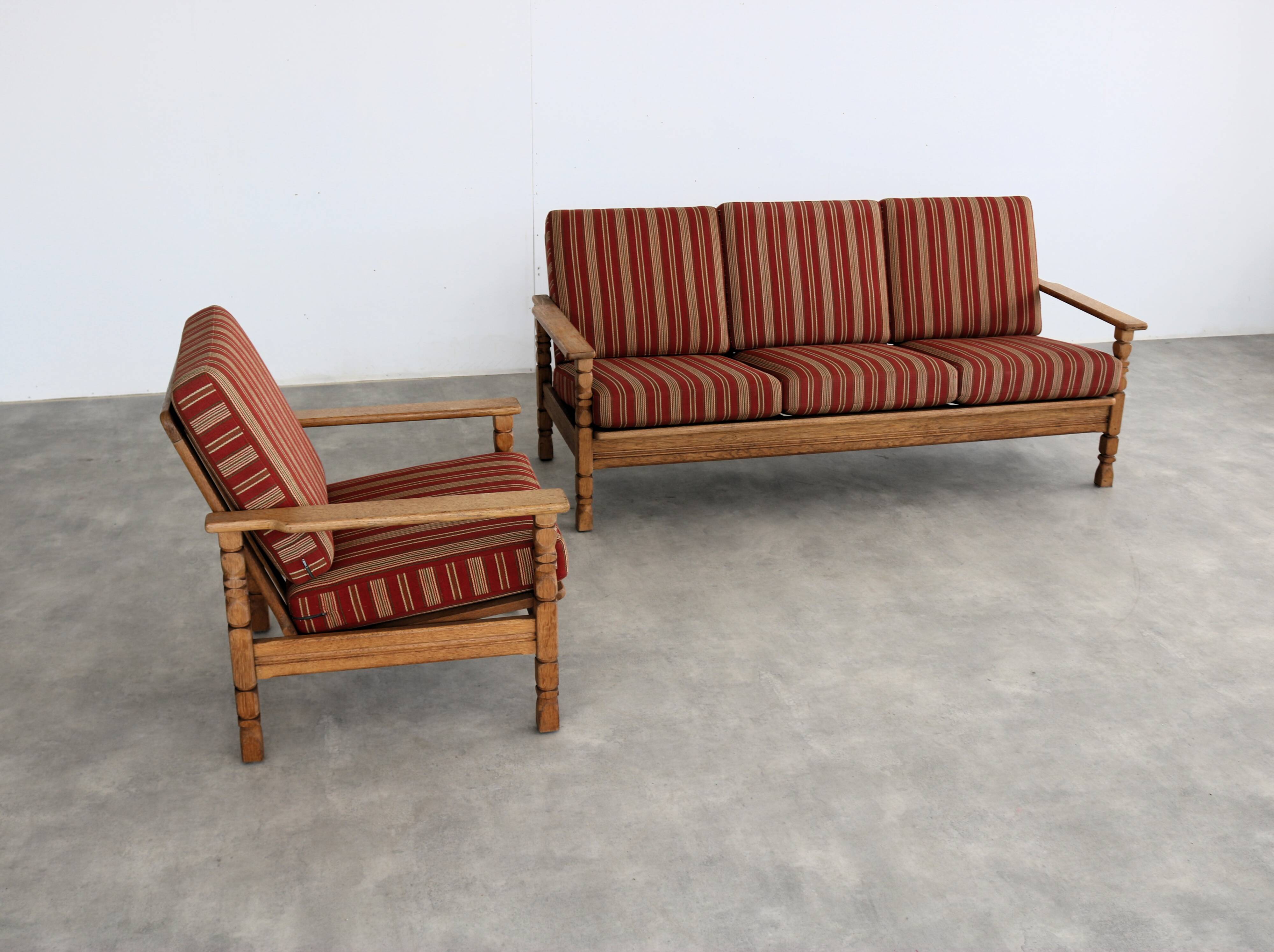 Brutalist sofa and chair set | vintage sofa | 1960s | oak.
