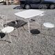 Old wrought iron garden furniture, table + 2 armchairs + 2 chairs