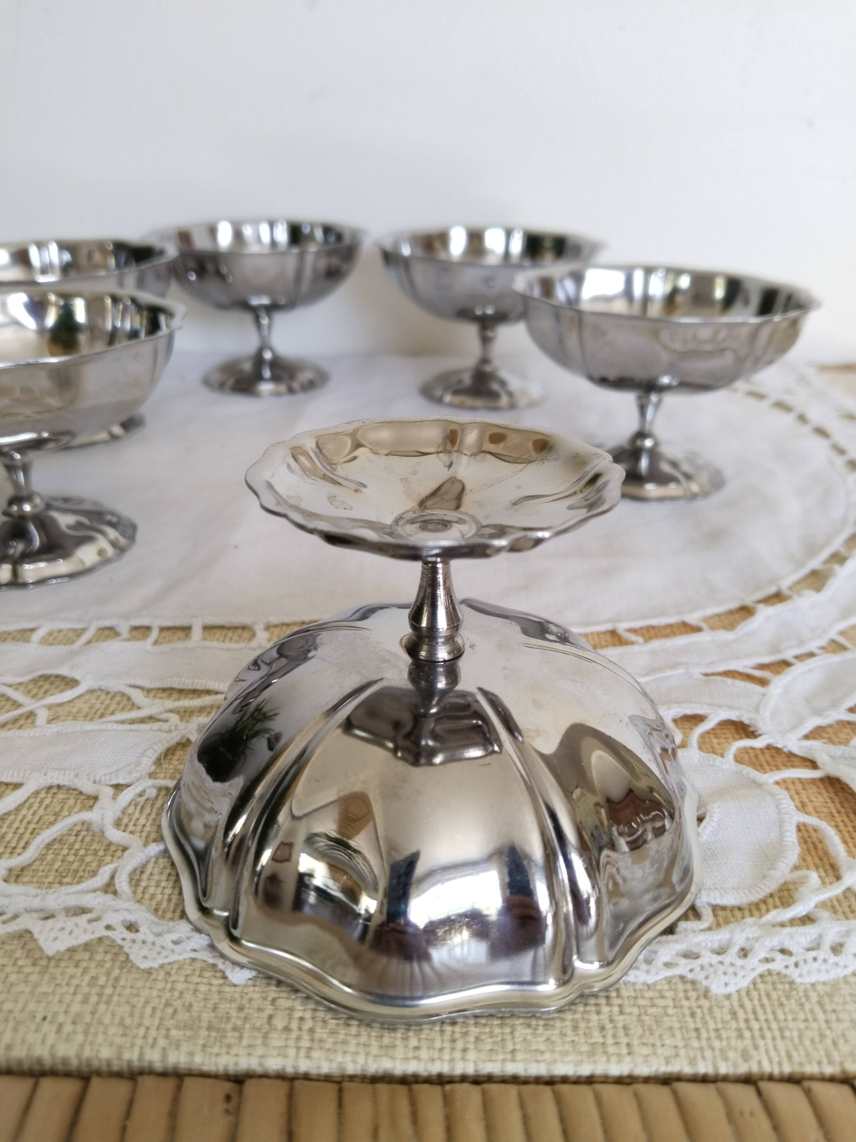 Coupes à glace ou sorbet  , vintage , en inox 18/10 , années 70 , made in France