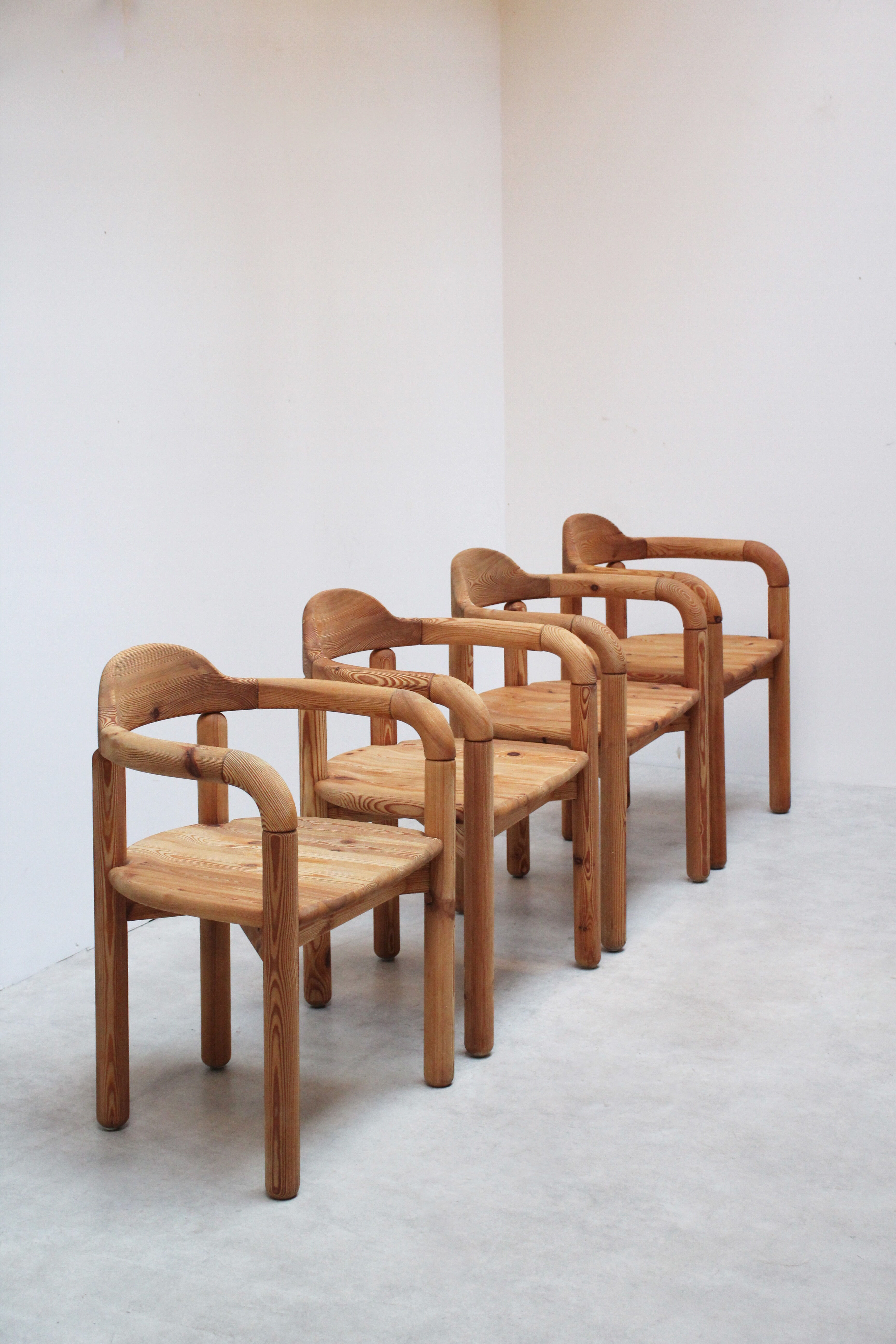 Series of 5 Scandinavian pine chairs