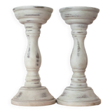 Set Of 2 Vintage Rustic Wooden Candle Holders, Country Home Decor