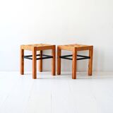 Pair of Scandinavian vinatge pine stools with woven seats