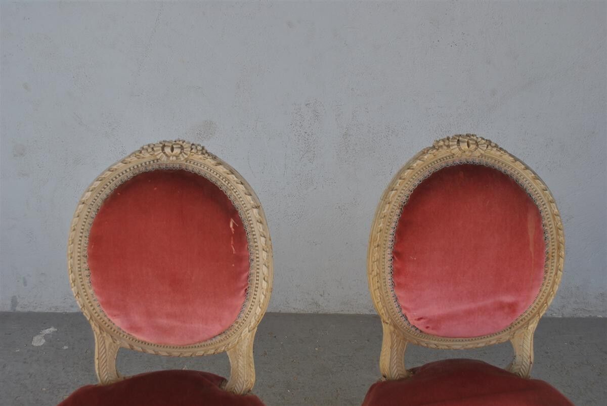 Pair of Louis XVI style cream lacquered chairs around 1900