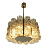 Lustre chromé Kaiser milieu du siècle 1960  avec 12 tubes de verre