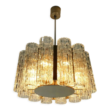 1960s kaiser mid century CHANDELIER chrome hanging light with 12 glass tubes