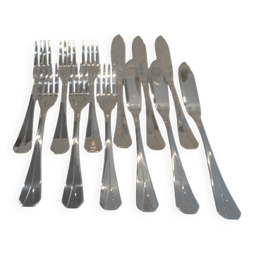 6 silver-plated fish cutlery sets 12p Christofle Atlantide