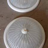 Ceiling lights (pair) round glass and white wood