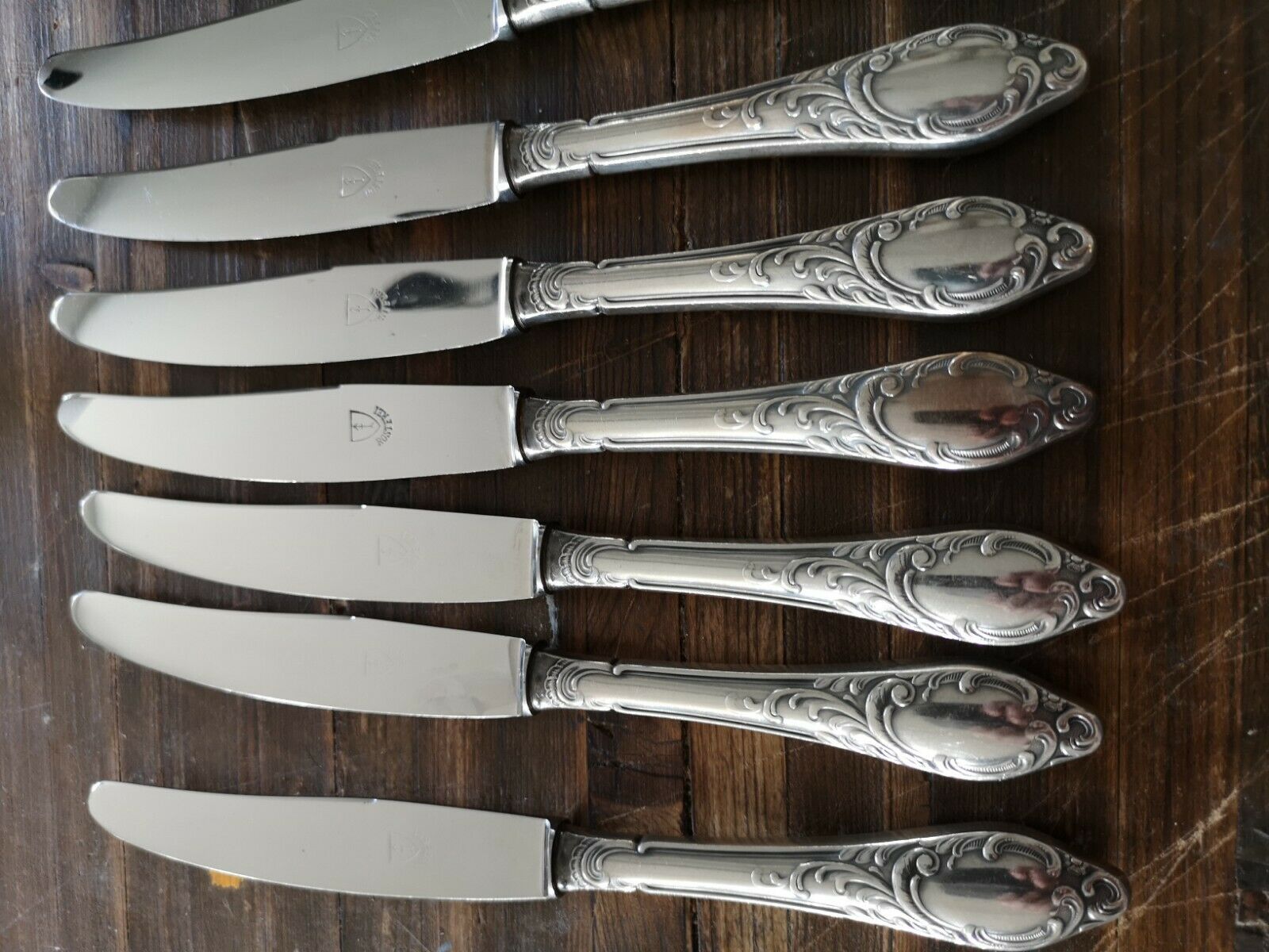 Series of 12 entremet knives in silver metal stainless steel blade louis XV Marly floral style