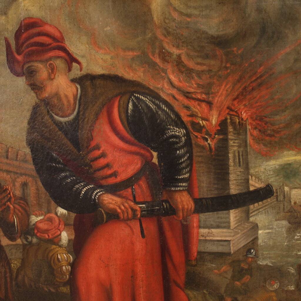 Great 17th century Italian painting, the sacking of the city