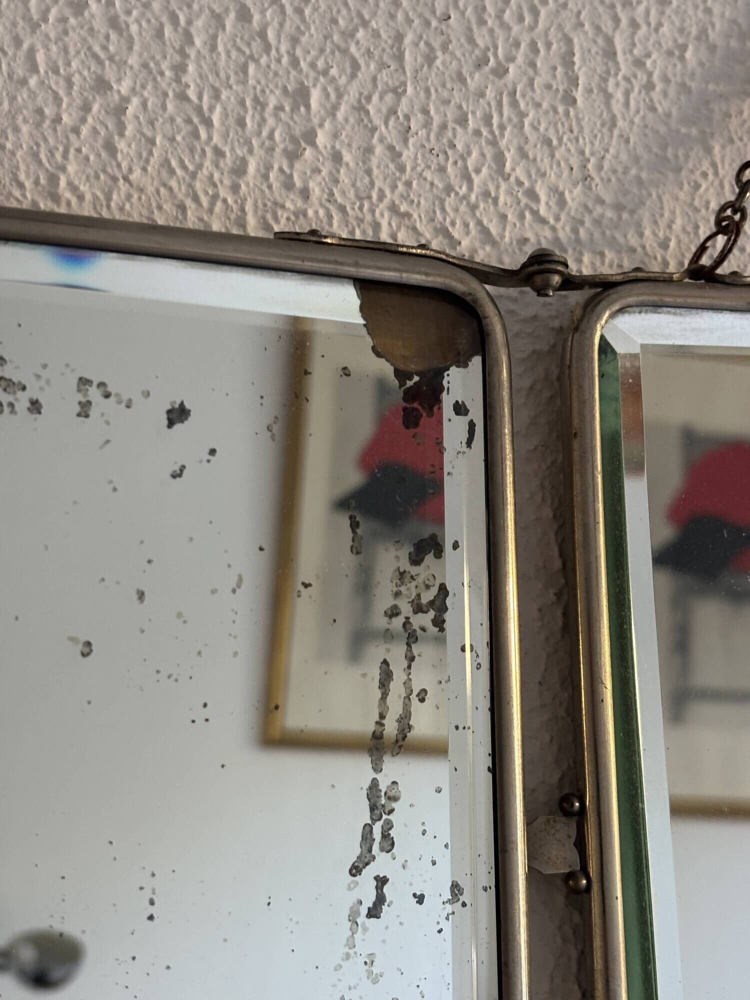 Vintage 1950 triptych mirror barber beveled crystal hairdresser - 25 x 59 cm