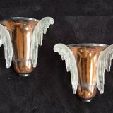 Exceptional pair of art deco wall lights by ezan france & copper metal