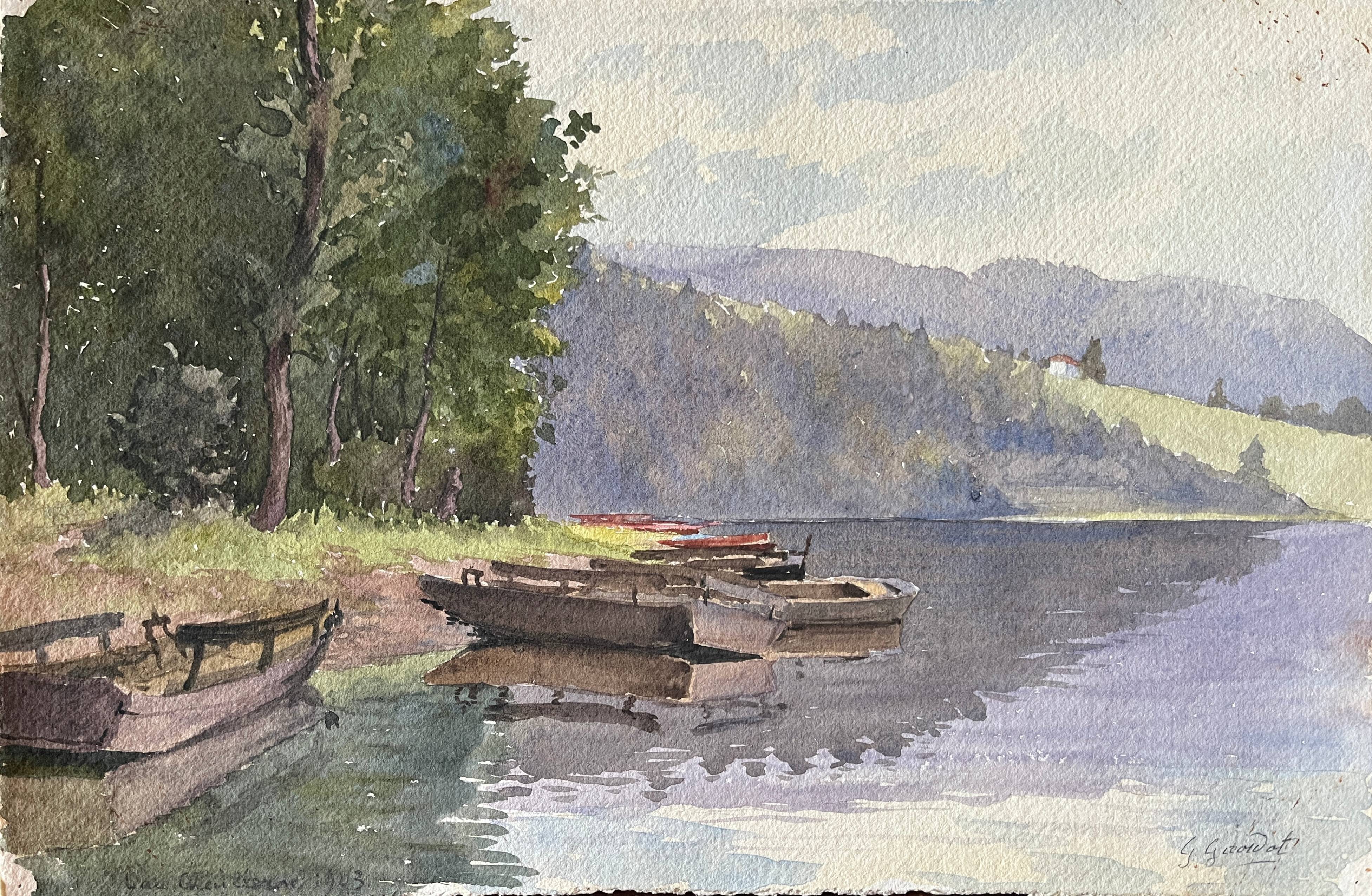 Watercolor painting by G. GIRARDOT (1856-1914) Lake Chevillon dated 1903