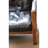 Pair of armchairs leather and rosewood, Danish, 60's