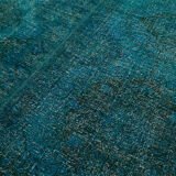 Handmade oriental unique 1980s 297 cm x 390 cm turquoise wool carpet