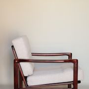 Wood armchair oryginal design by Z. Baczyk 7522 beige colour fabrics palisander wood