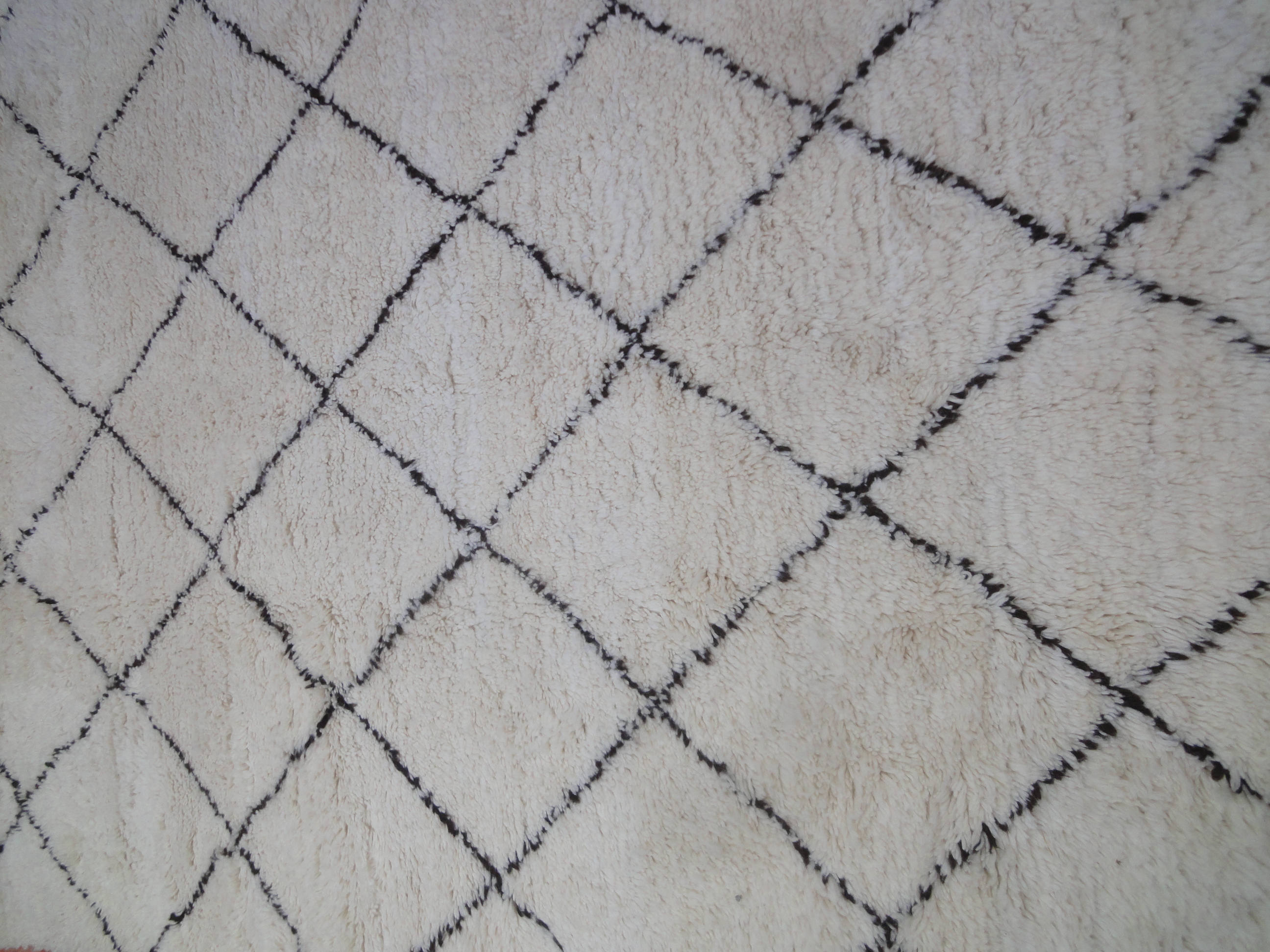 Moroccan beni ourain vintage berber carpet with dark brown diamond 313 x 200 cm