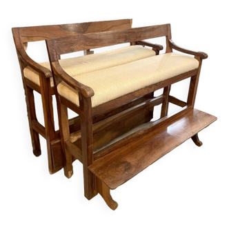 Pair of 19th century walnut billiard benches