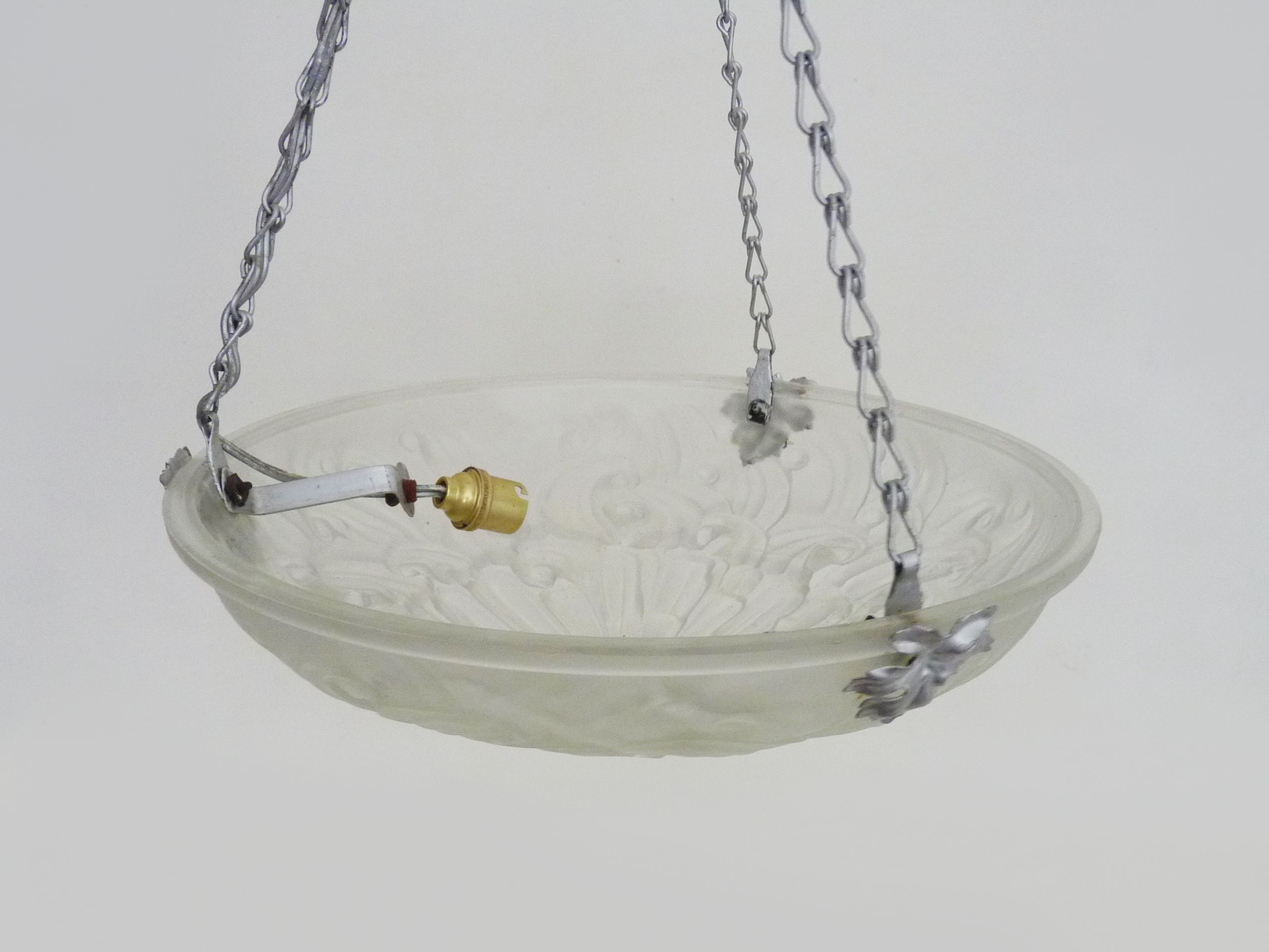 Suspension basin in glass paste Art Deco 1 Fire Sousman Lille with floral motifs