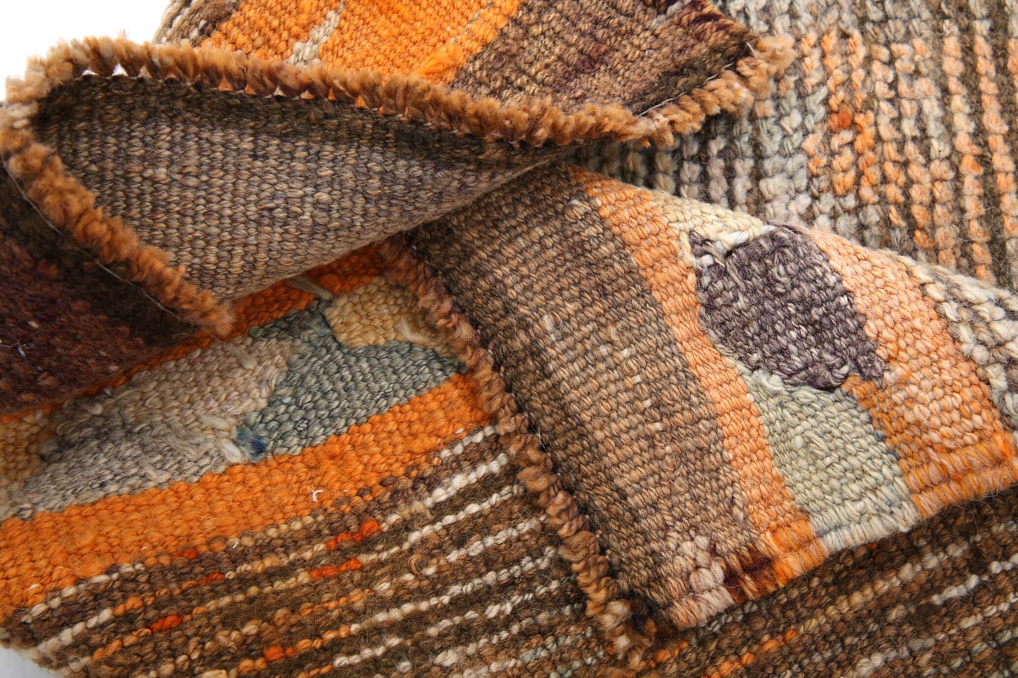 3x11 Brown & Orange Super Soft Vintage Runner Rug, 84x346Cm