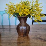 Vase enamelled serrated edge brown