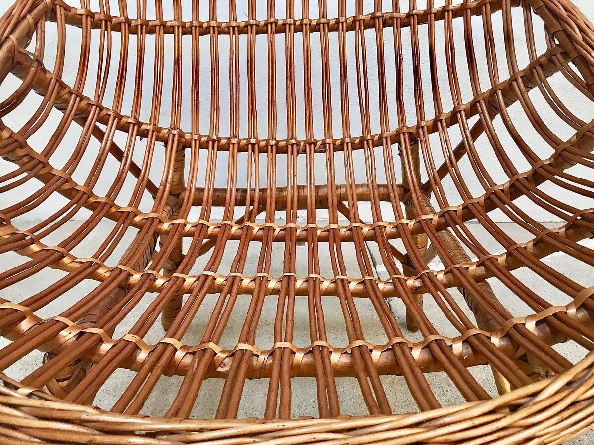 Easy Chair Hand-Woven in Wicker Rattan, Italy 1950s