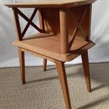 1950s oak bedside table with crossbars