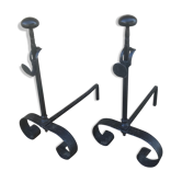 Former Pair De Landiers A Cremailier Fer Forged Cintré - Vintage Brooch Door