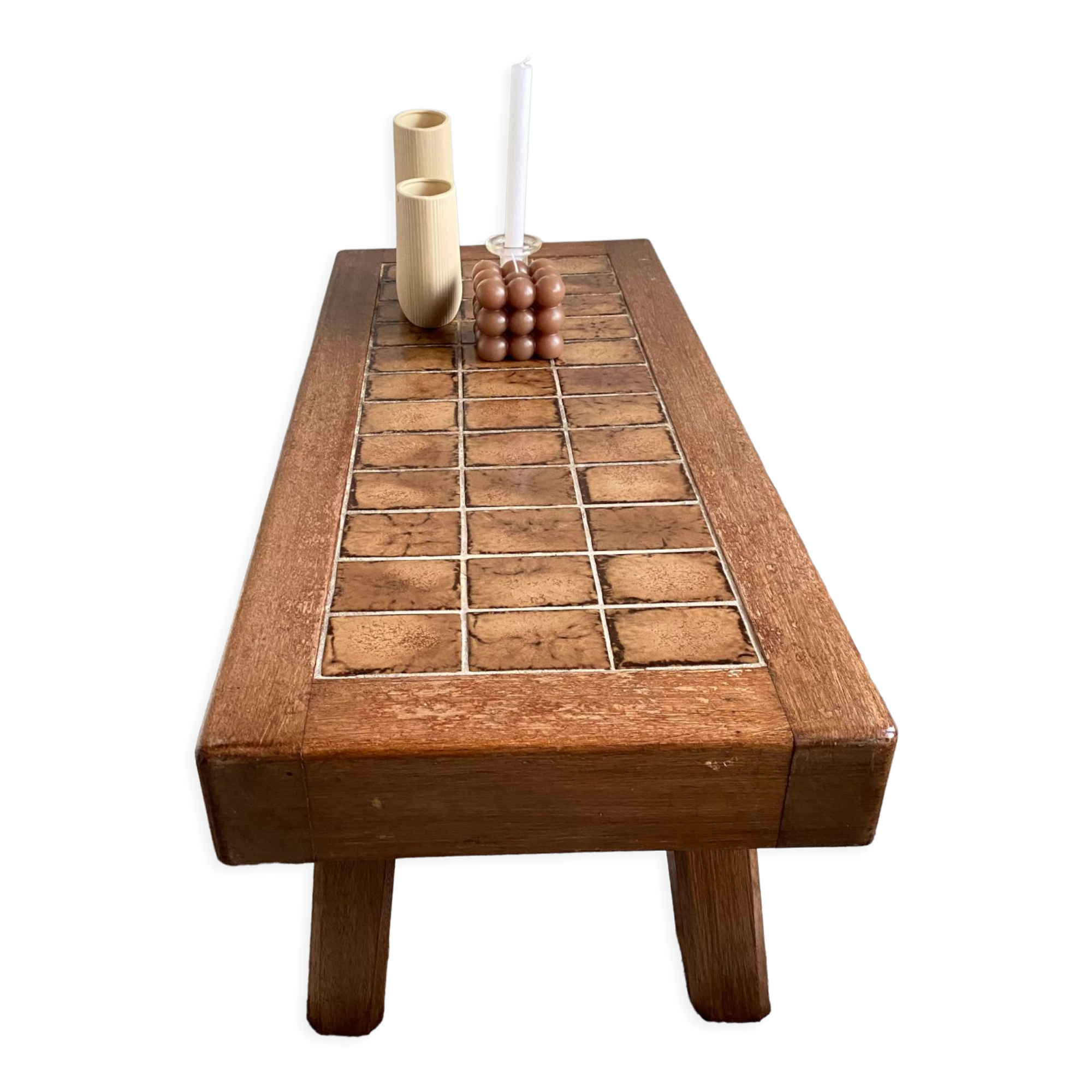 Vintage oak & ceramic tile brutalist table