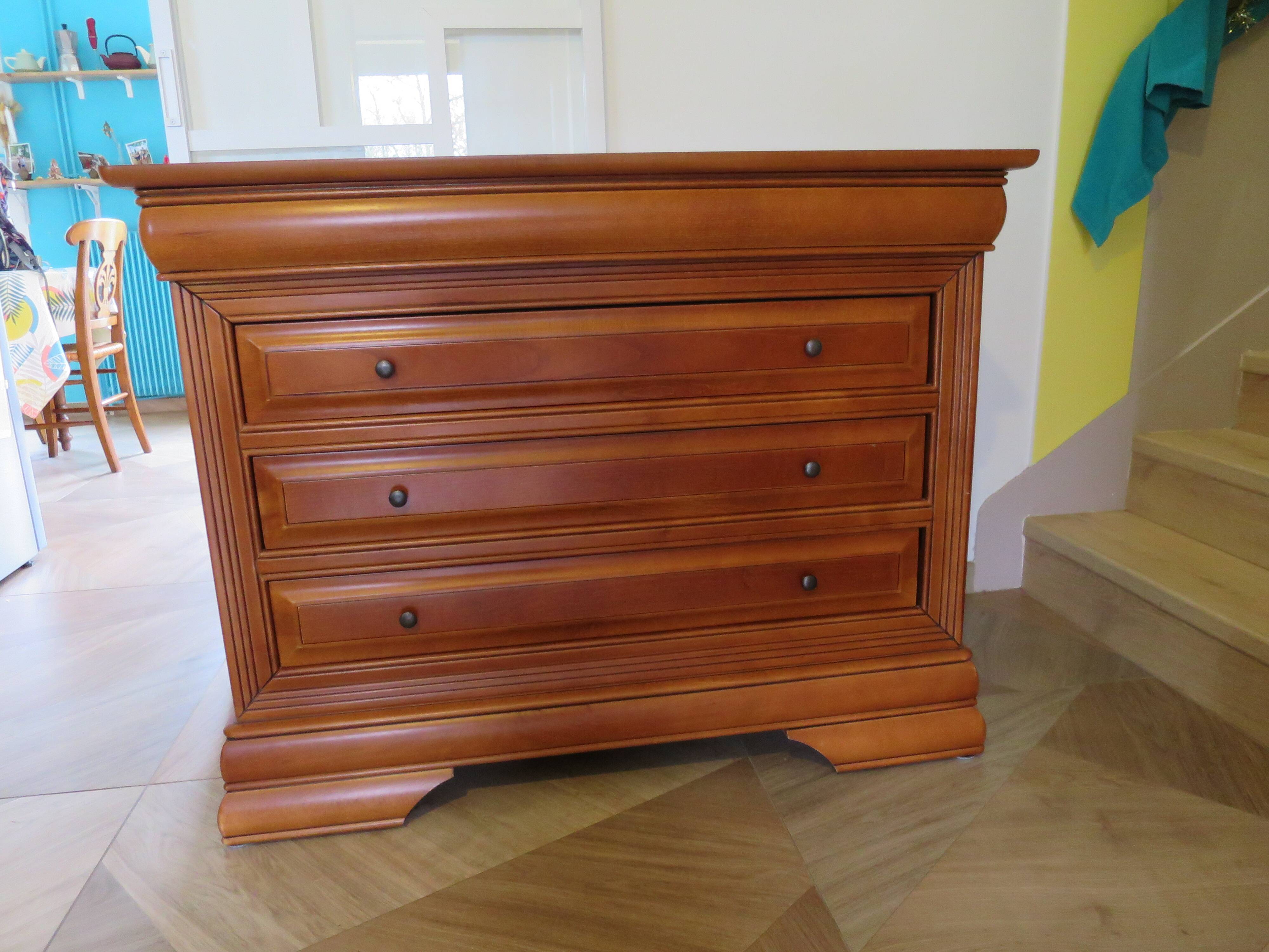 Chest of drawers in solid cherry wood with a curved top - Louis Philippe style - 4 drawers