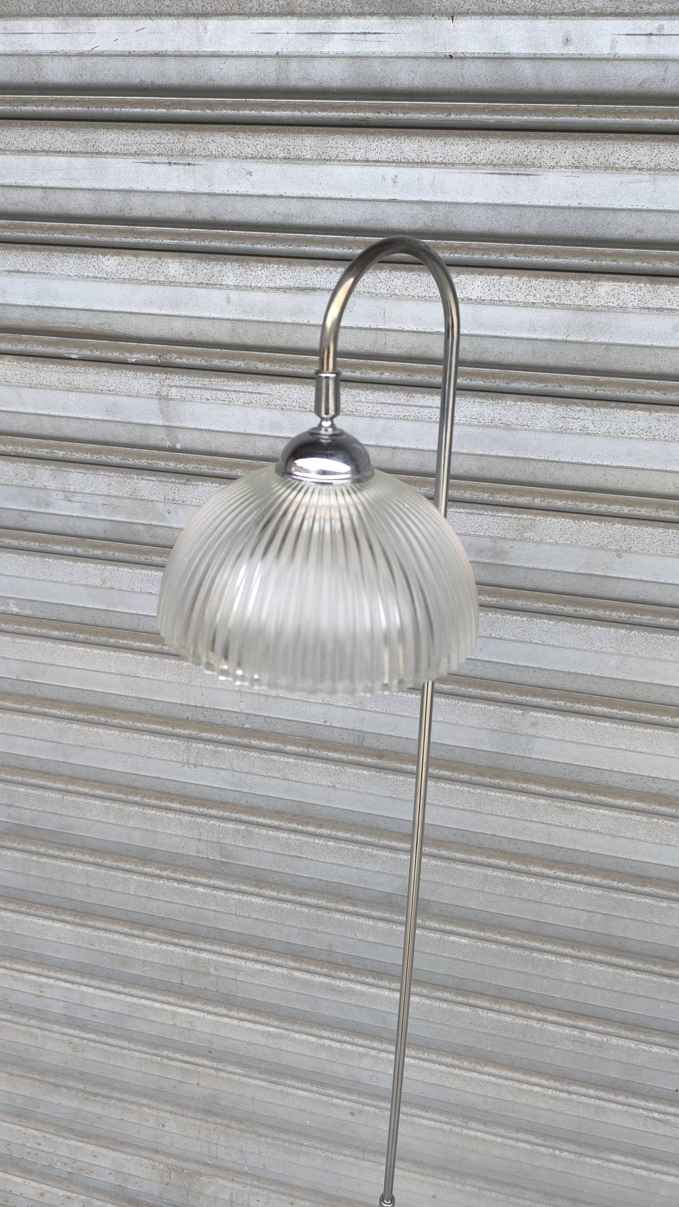 Floor lamp in chromed metal and holophane glass 1970