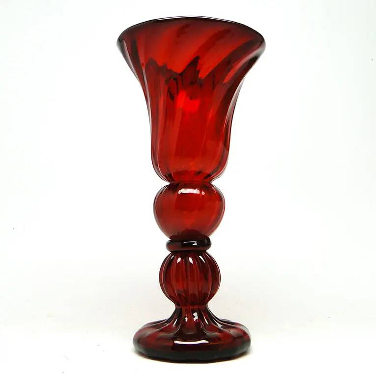 Vase, mid-century modern, red glass, designed by J. Słuczan-Orkusz, Poland, 1970s