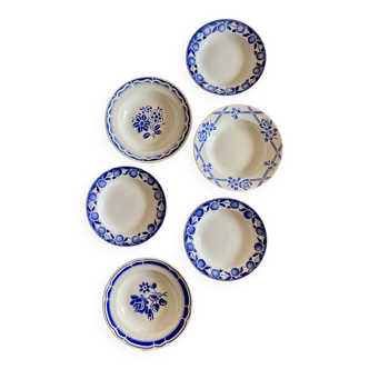 Set of 6 mismatched vintage soup plates