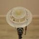 Danish floor lamp with wood and metal base, botanical fabric shade, 1960s