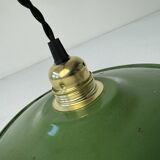 Ancienne suspension emaillee verte  24 cm industriel