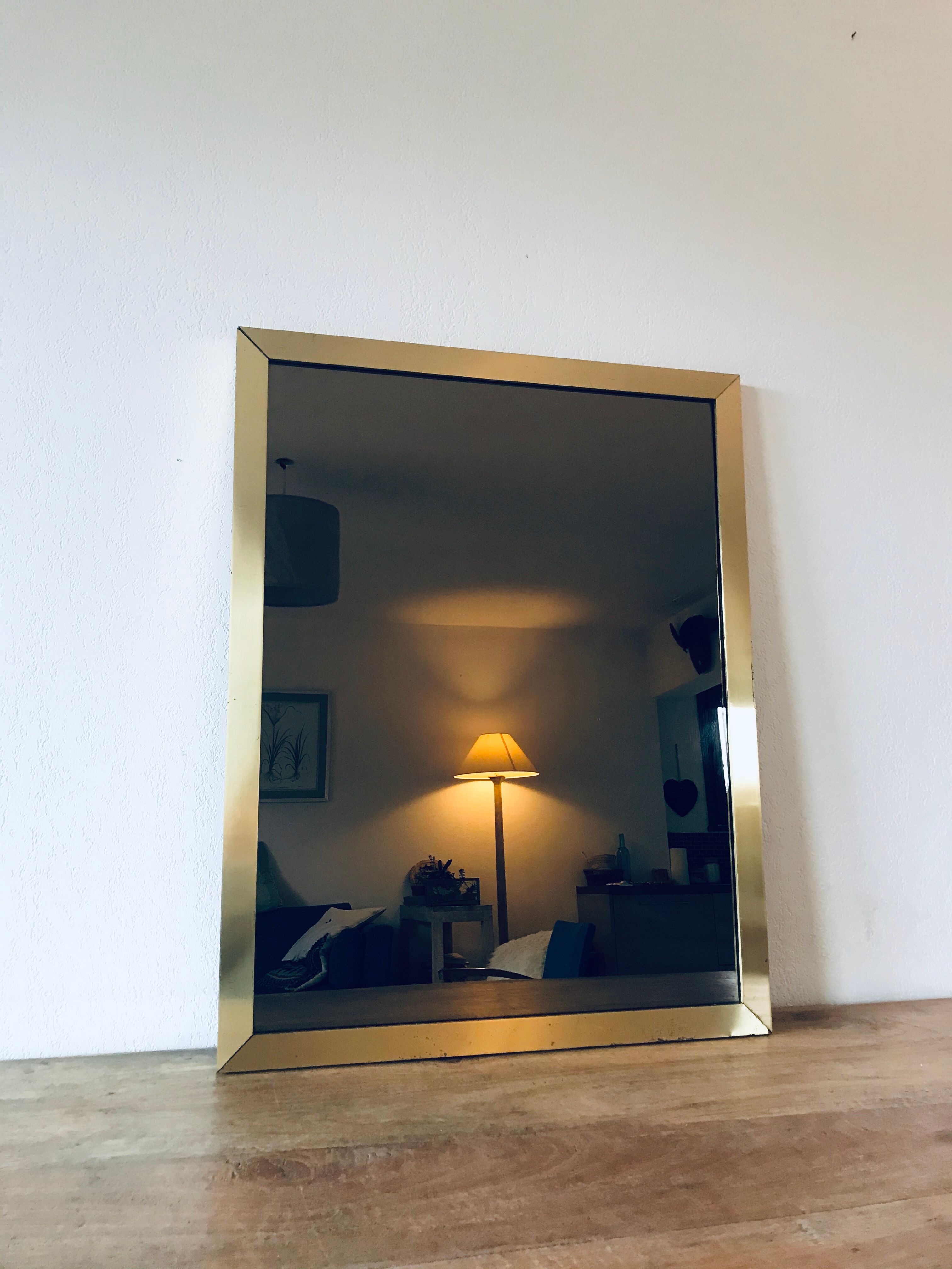 Italian brass mirror and smoked glass - 90x70cm