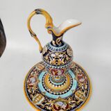 Ewer and its basin, in Gien earthenware, Renaissance model, 20th century.
