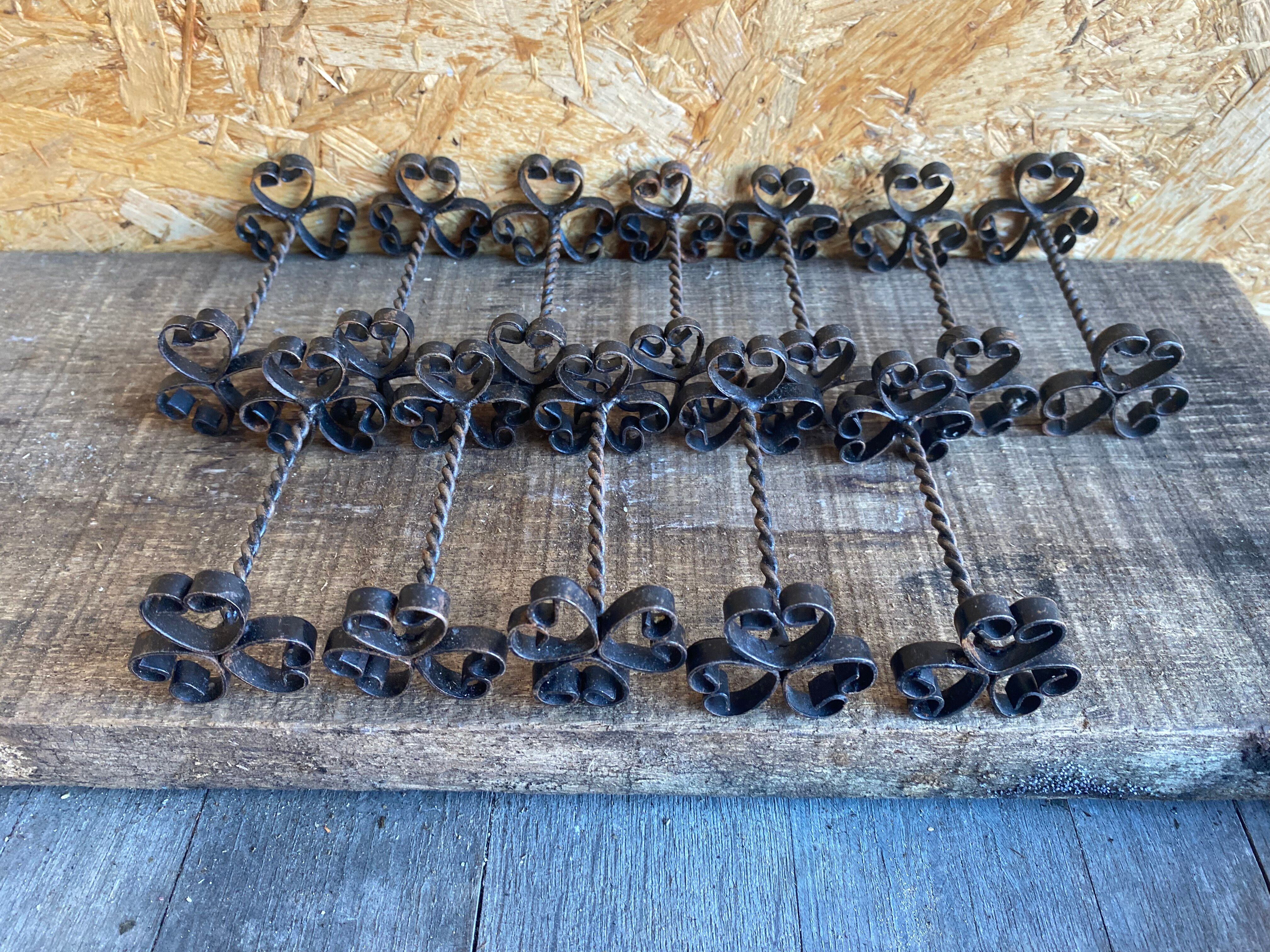 Service Table Under Plate + 12 Old Forged Iron Knife Holders Black