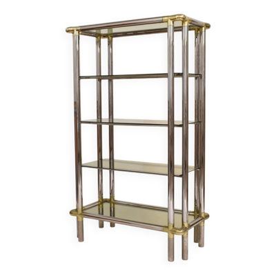 Étagère en chrome et laiton de style Hollywood Regency, années 1970