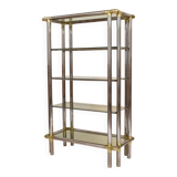 Mid-Century Hollywood Regency French Chrome and Brass Shelf, 1970s