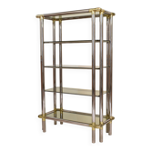 Étagère en chrome et laiton de style Hollywood Regency, années 1970