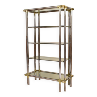 Mid-Century Hollywood Regency French Chrome and Brass Shelf, 1970s