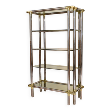 Étagère en chrome et laiton de style Hollywood Regency, années 1970