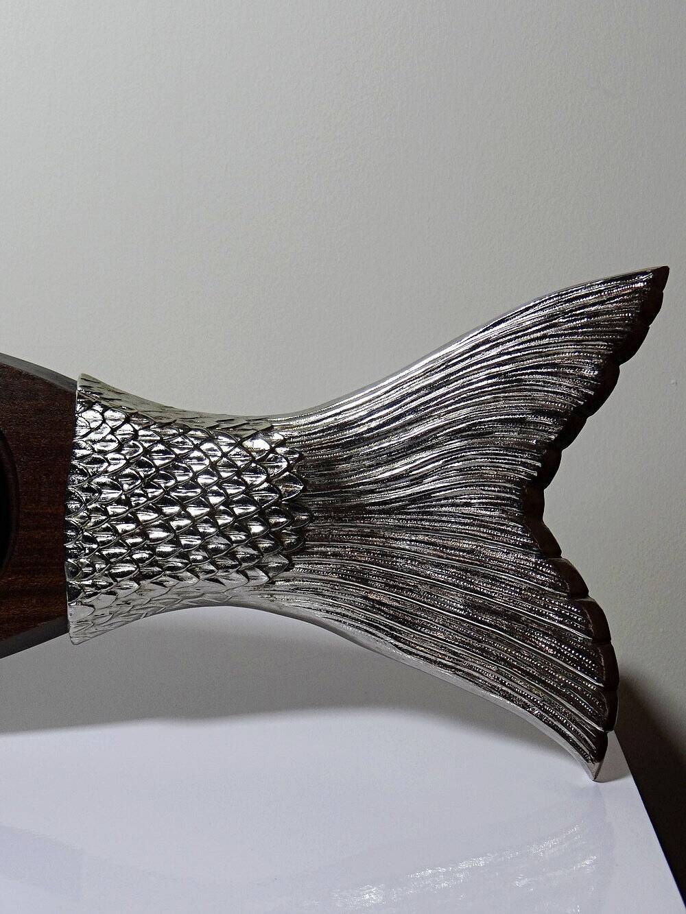 Large vintage 1960s wooden and silver-plated metal salmon serving tray