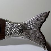Large vintage 1960s wooden and silver-plated metal salmon serving tray
