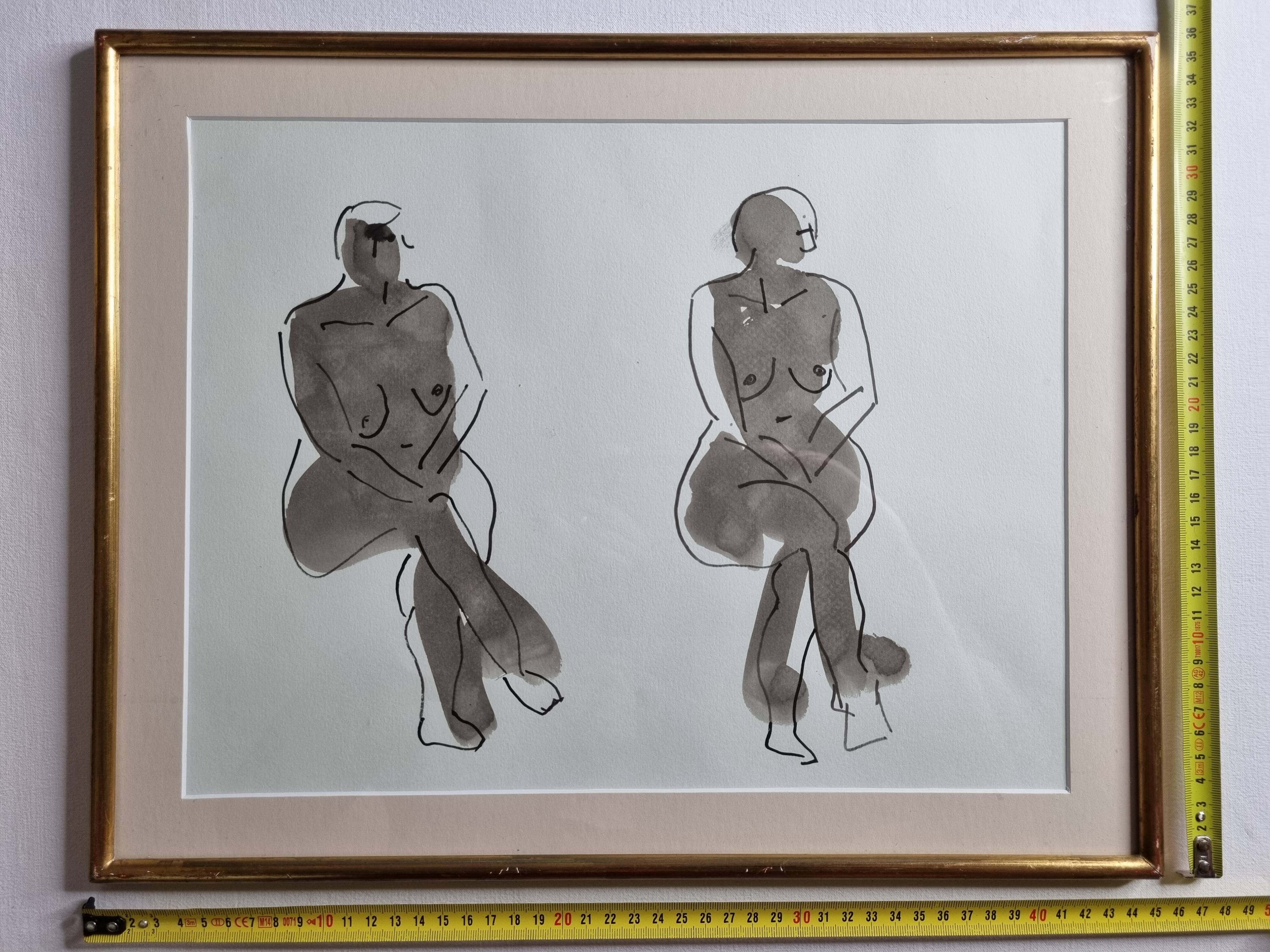 Original ink and wash drawing, framed, 36 x 45 cm