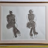 Dessin original à l'encre et lavis, encadré, 36 x 45 cm