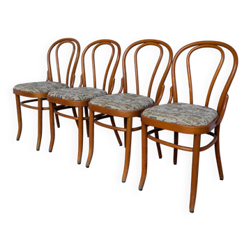 Set of 4 Thonet Bentwood Dining Chair Fabric Seat / 1970s Mid-Century Bistr