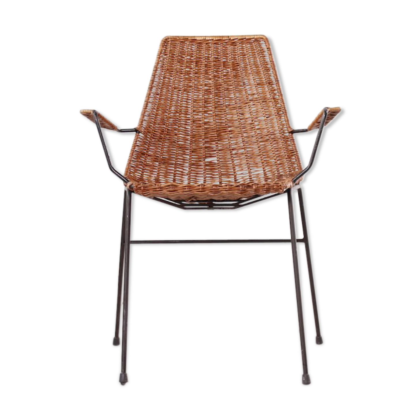 Vintage wicker chair with armrests from the 1960s